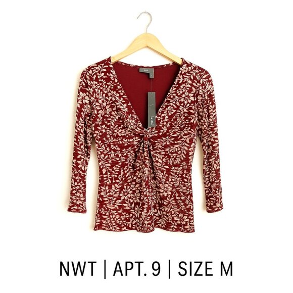 Apt. 9 Burgundy Floral Twist Front Blouse – Size Medium, NWT - Picture 3 of 11